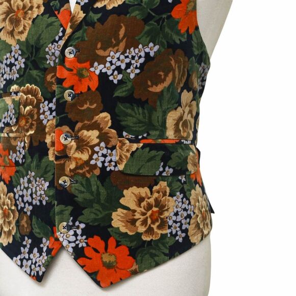 Mens Floral Vest 44R Velvet Multicolor Waistcoat XL Formal Wedding Groom Party - Picture 6 of 9